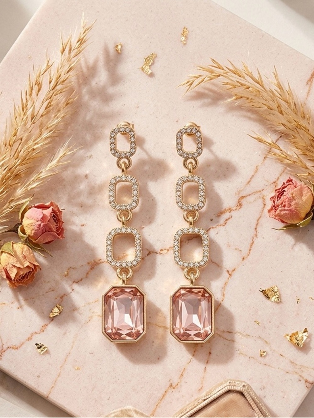 NWT White House Black Market Geometric Drop Earrings - Pink Blush Crystal